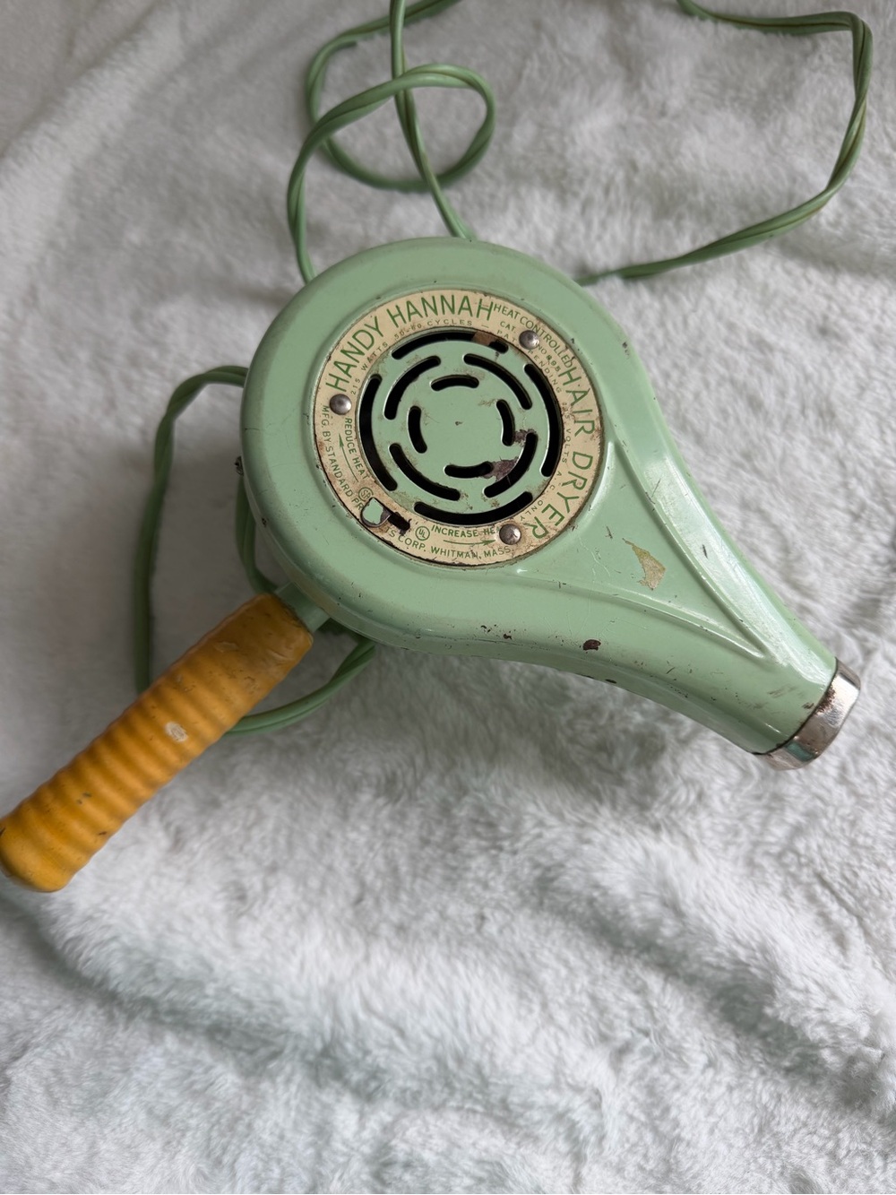 Vintage 1950s, Mid-Century aluminum hair dryer Modern (MCM), Pastel Green/Robins